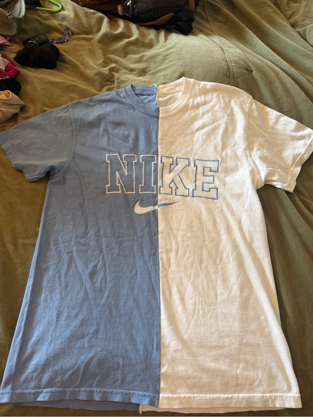 Nike Men’s Half Blue Half White Logo T-Shirt